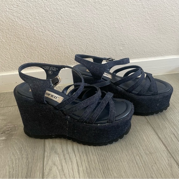 NEW Deadstock Navy Blue Denim Platform Wedge Sandals Bratz Heels - Picture 1 of 4